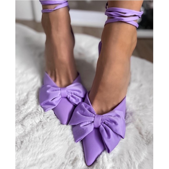 Zara Shoes - Zara Purple High Heel Slingback Shoes with Bow